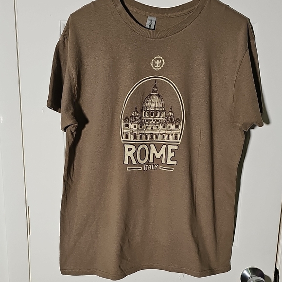 Gildan Cotton Tan T-Shirt In A Large. GRAPHIC ROME - Picture 1 of 3
